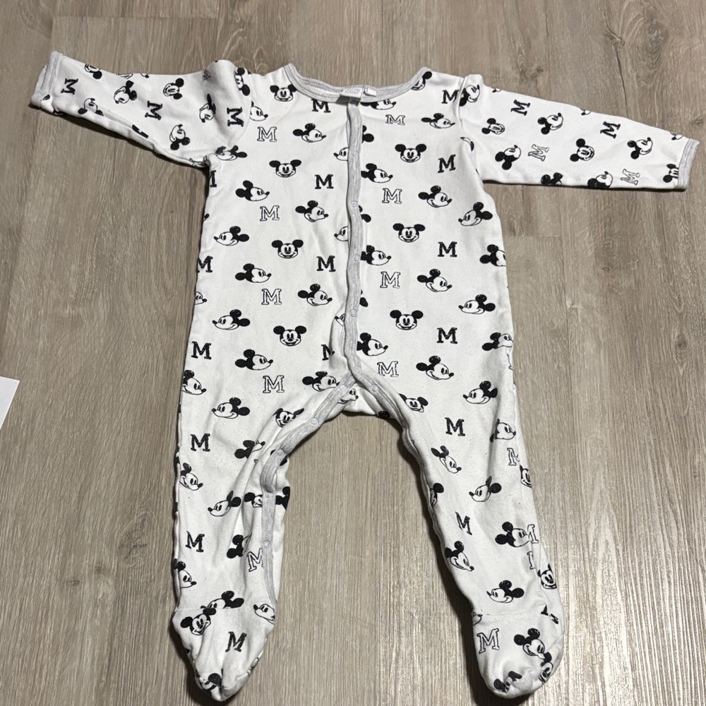 Disney Kids One Piece Footie - Black and White Mickey Design